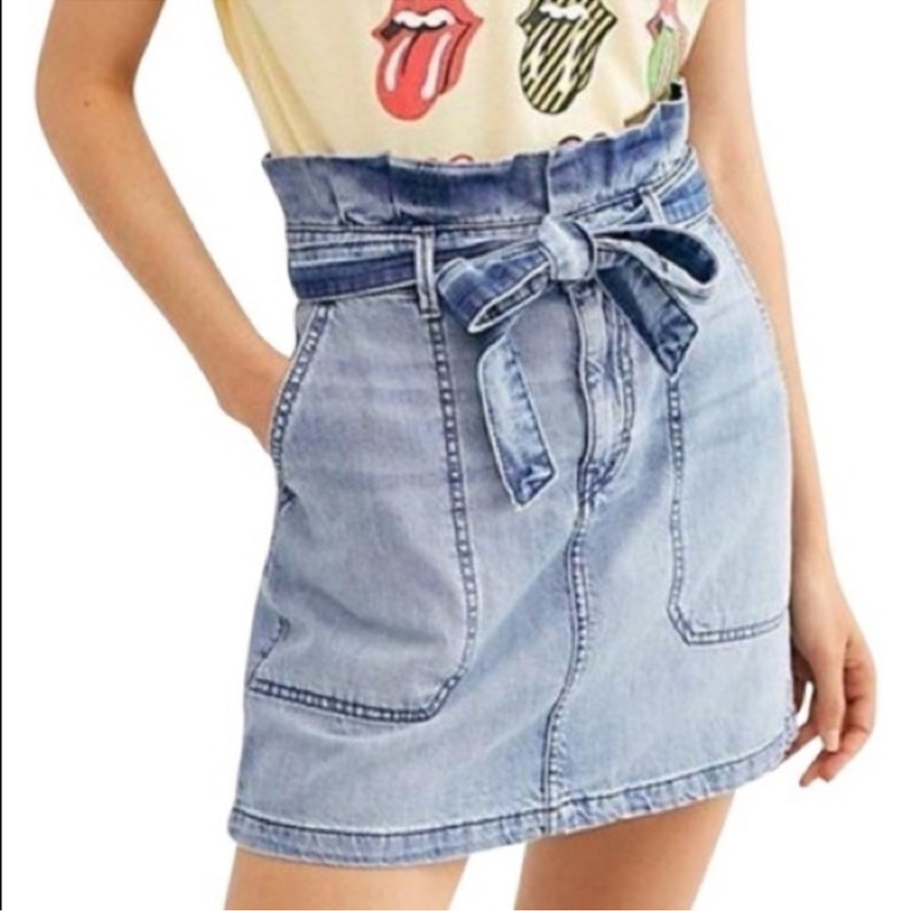 Free People Denim Skirt High Rise Paper Bag Tie Jean Skirt Splendor In The Grass